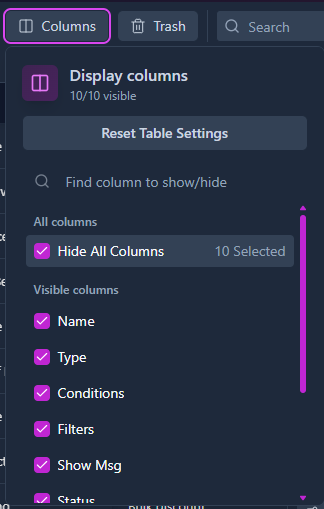 Column Configuration